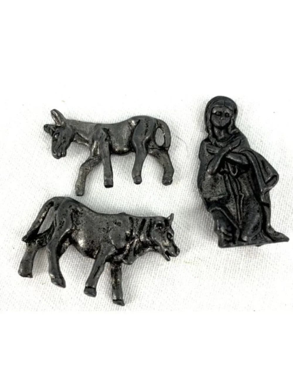 Mini Pewter Nativity Baby Jesus Mary Joseph Animals Set of 5 Self Standing 1.5